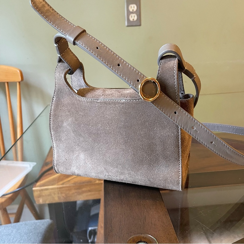 Cuyana Mini Double Loop Crossbody in Grey Suede